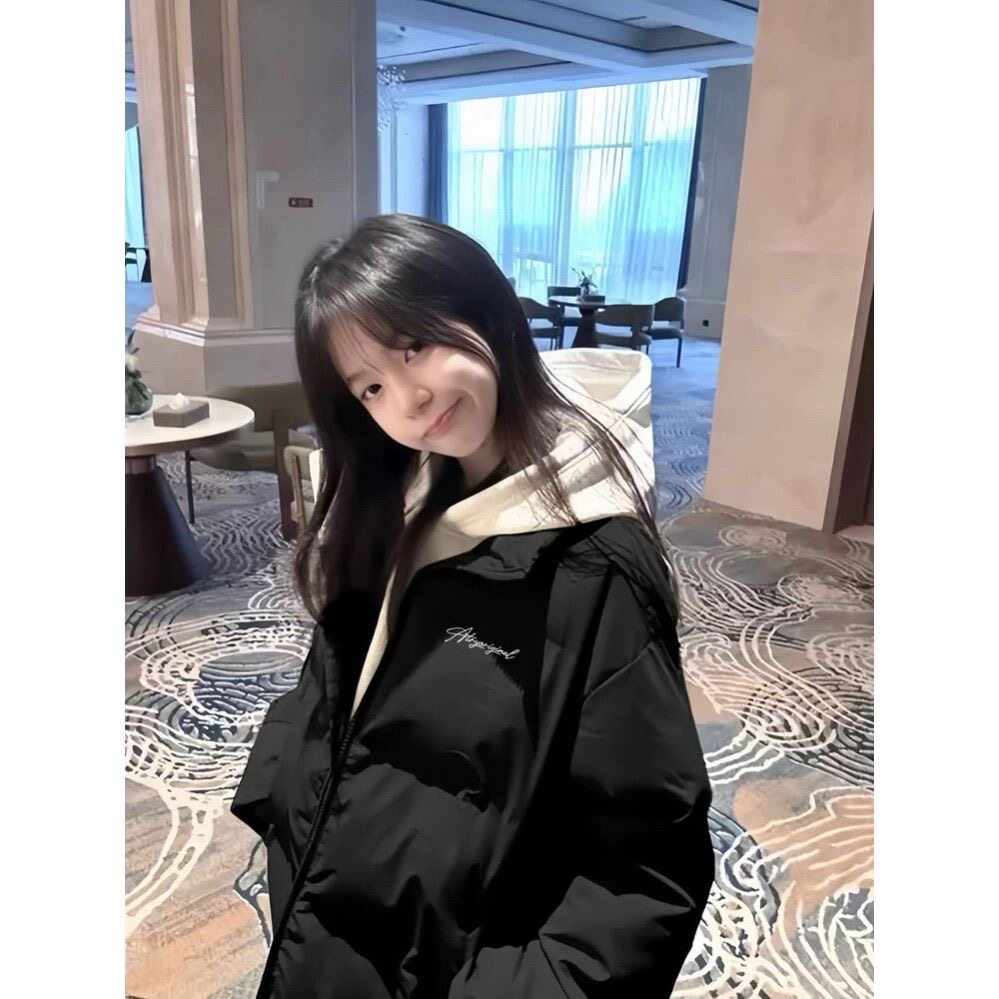 黑色立领羽绒棉服女大童冬季2026新款初中高中学生面包服棉袄外套