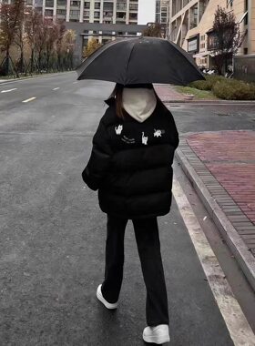 街头时尚羽绒棉服女秋冬季夹棉防寒立领不臃肿潮流个性高中生外套