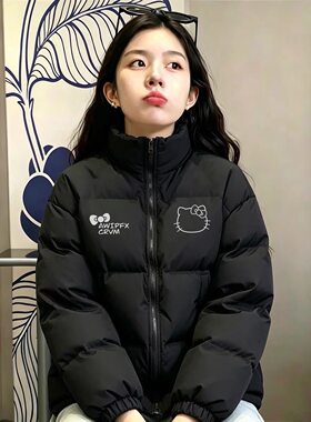 美式潮牌羽绒棉服女款冬季复古洋气个性初中生不臃肿棉袄立领外套