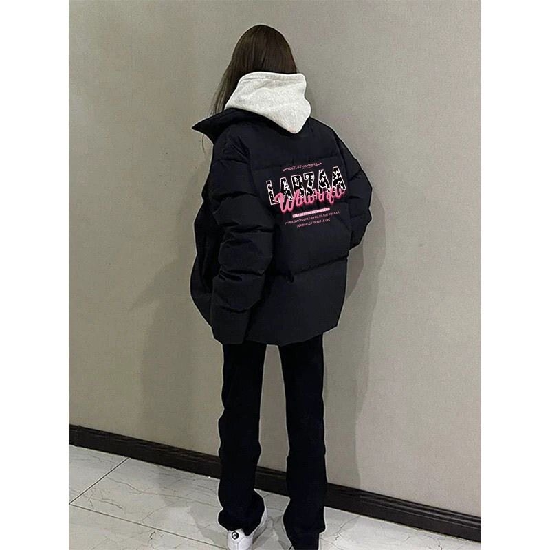 黑色美式高街立领羽绒棉服女冬季2026新款不臃肿显瘦加厚潮牌棉袄