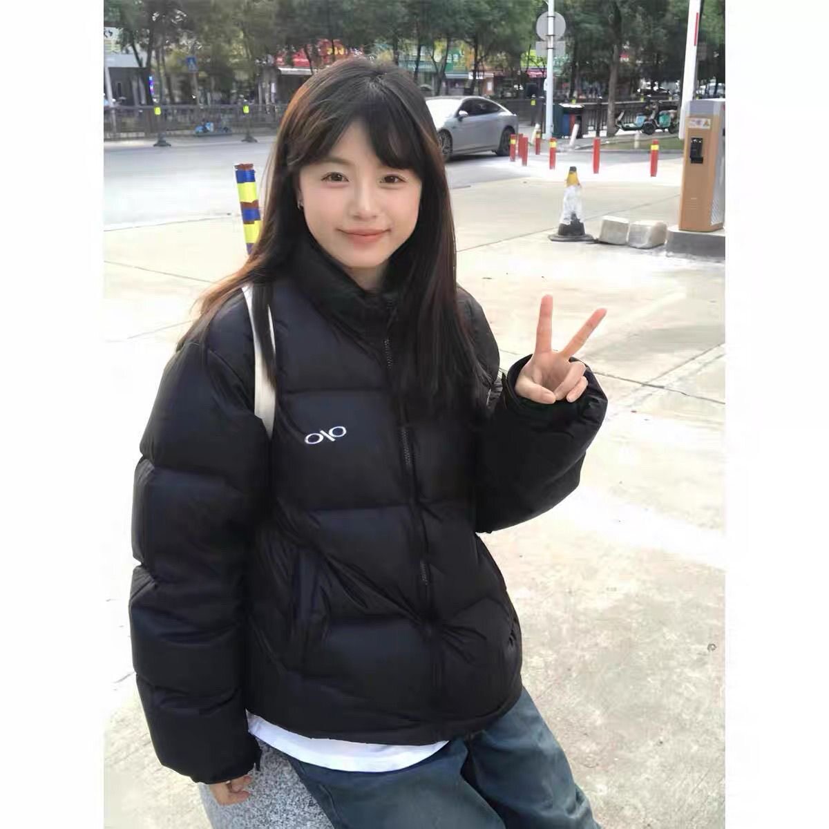 日系立领字母印花羽绒棉服女冬季新款宽松百搭加厚保暖学生外套潮