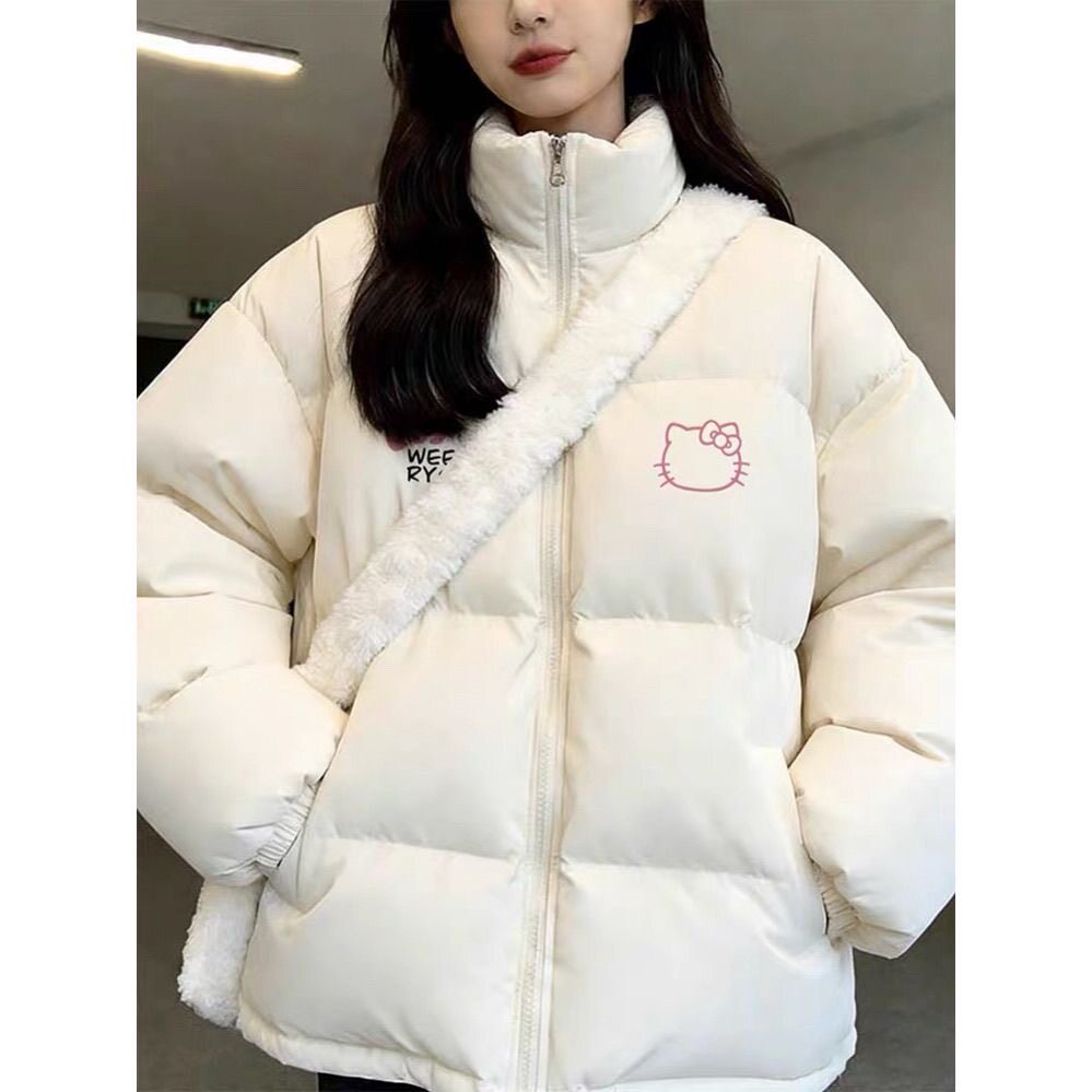 美式米白色短款立领羽绒棉服女冬季新款学生超好看面包服外套上衣
