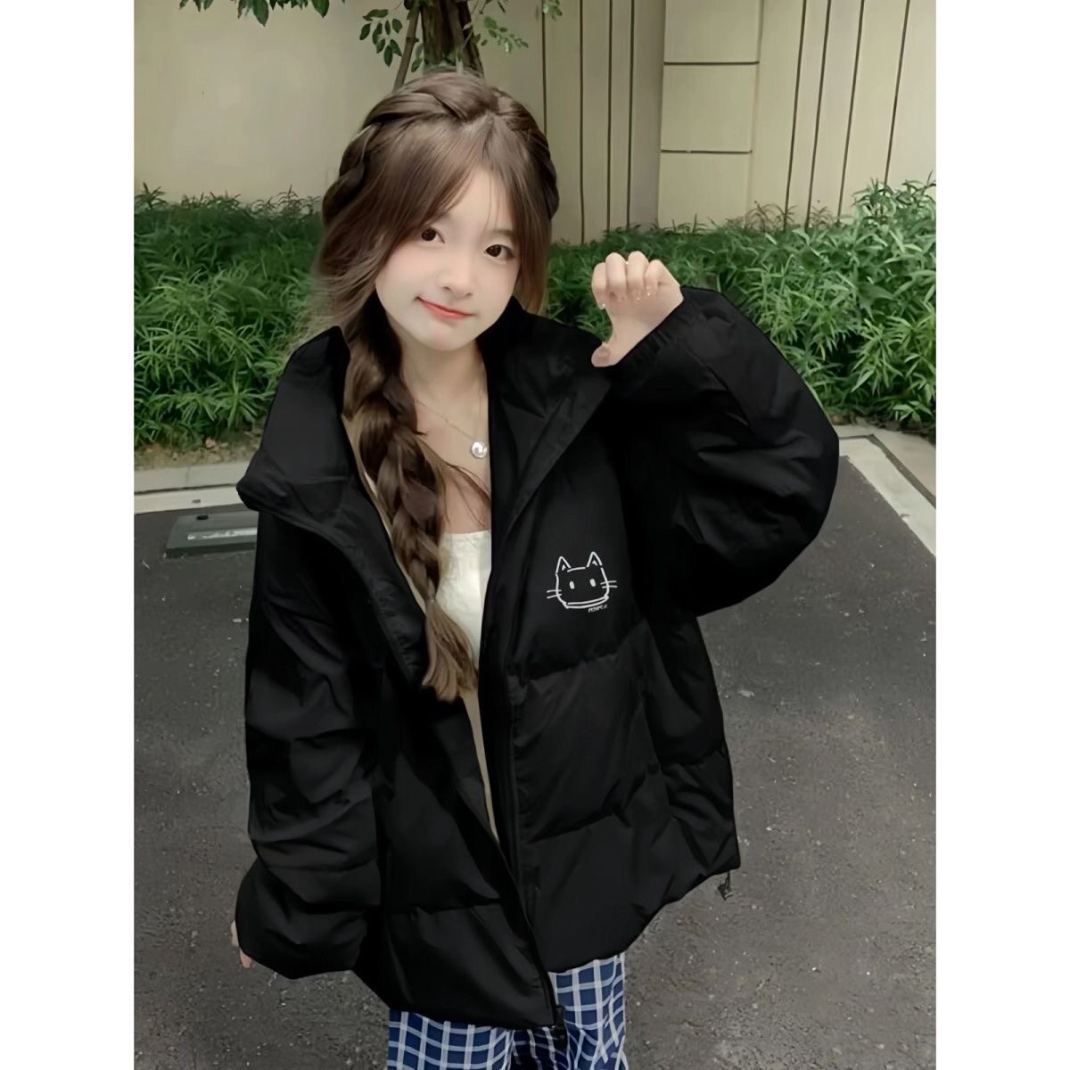 少女大童黑色百搭羽绒棉服女冬装2026初中学生宽松外套面包服棉袄
