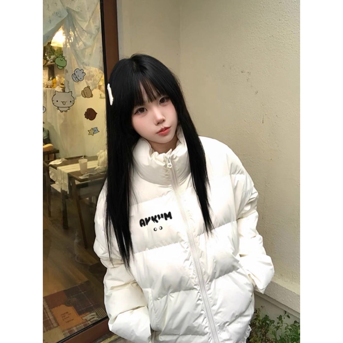 轻薄米白色羽绒棉服女款秋冬季新款甜美学生街头潮牌宽松百搭外套