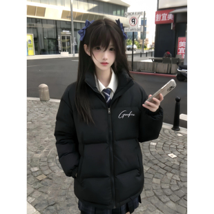 美式立领羽绒棉服女大童冬季2026新款初中高中学生宽松面包服外套