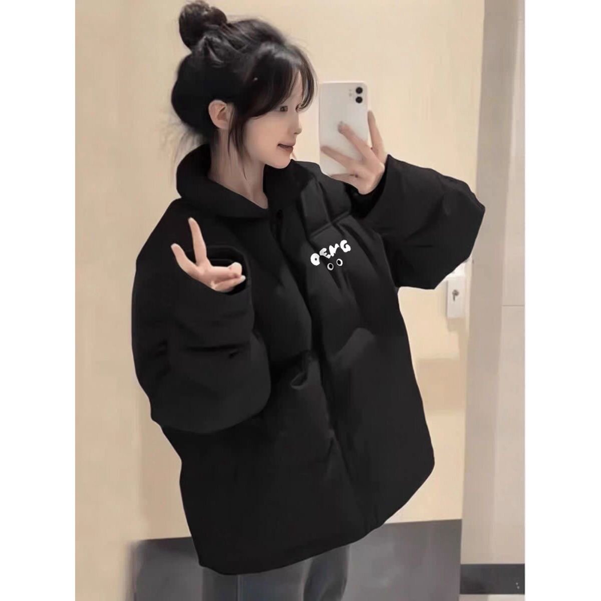 黑色羽绒棉服女大童冬季2026新爆款初中高中学生宽松休闲面包外套
