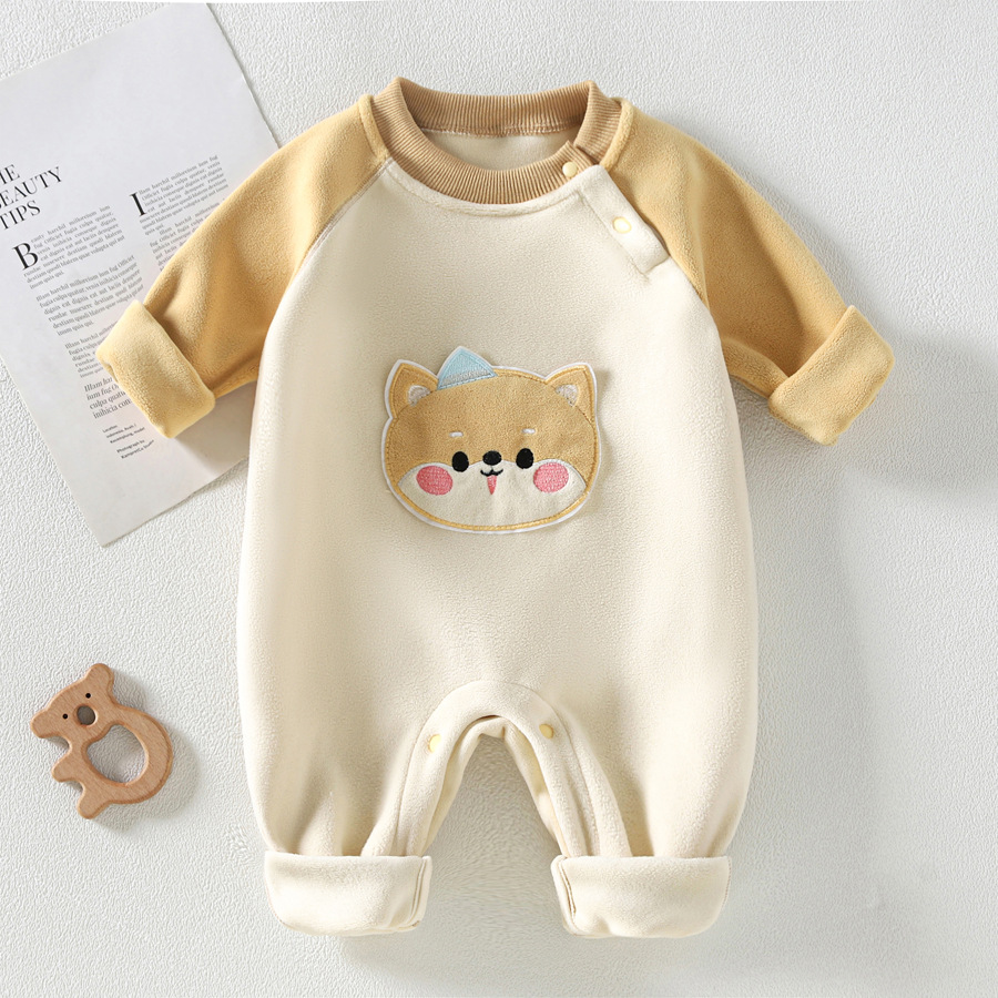 婴儿衣服连体衣加绒婴幼儿外出服加厚新生宝宝保暖哈衣爬服春秋装