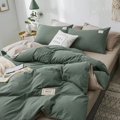 Home Textile Solid Color Duvet Cover Pillow Case Bed Sheet A
