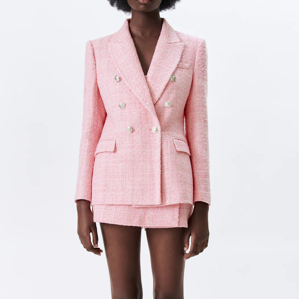 New style women's jacket spring 2021 pink lapel long-sleeved图片