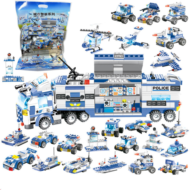 762Pcs City Police Robot Aircraft Car Model Building Blocks-封面