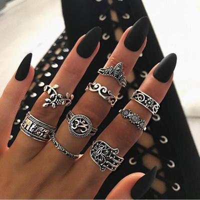 Tocona 9pcs/set Boho Midi Finger Rings Set for Women Punk E