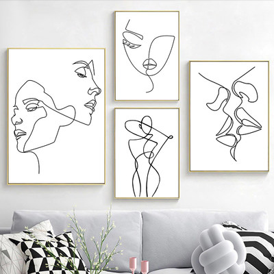 Nordic Minimalist  Figures Line Art Sexy Woman Body Nude Wal