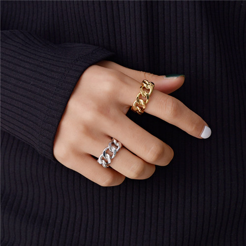 Peri'sBox Gold Silver Color Chunky Chain Rings Link Twisted