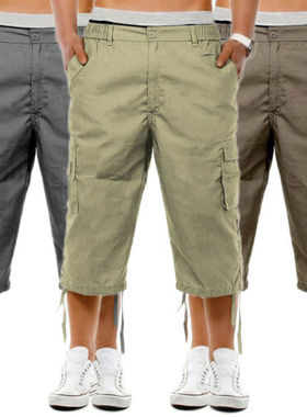Men's Casual Combat Cargo Shorts 3/4 Sport Pants Beach Elas