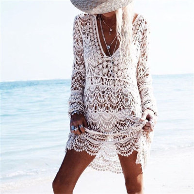 Vestido playero Crochet para mujer, Túnica De punto De mall