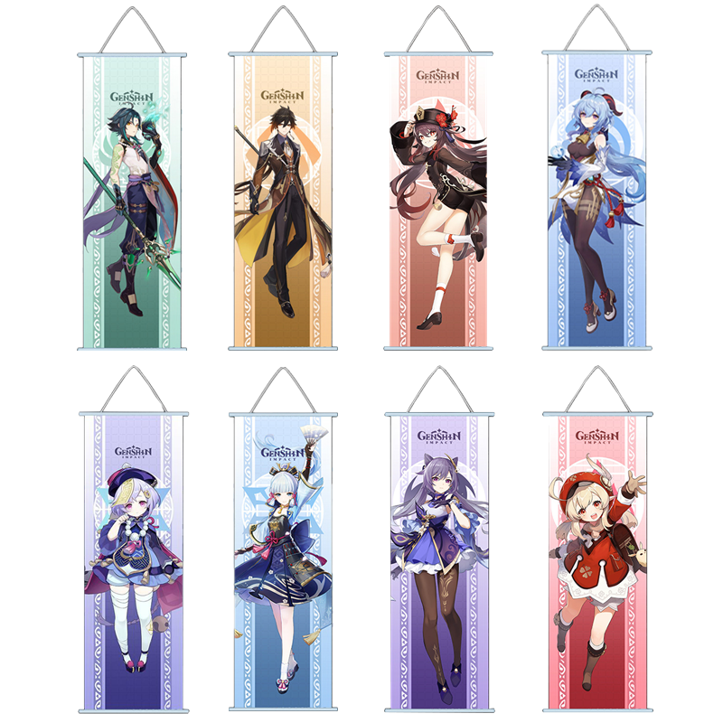 genshin impact ganyu hutao scroll canvas wall hanging painti