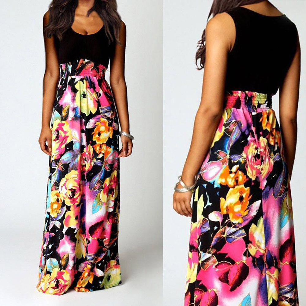 Women's Dress Women Print Boho Floral Long Maxi Dress Sleev