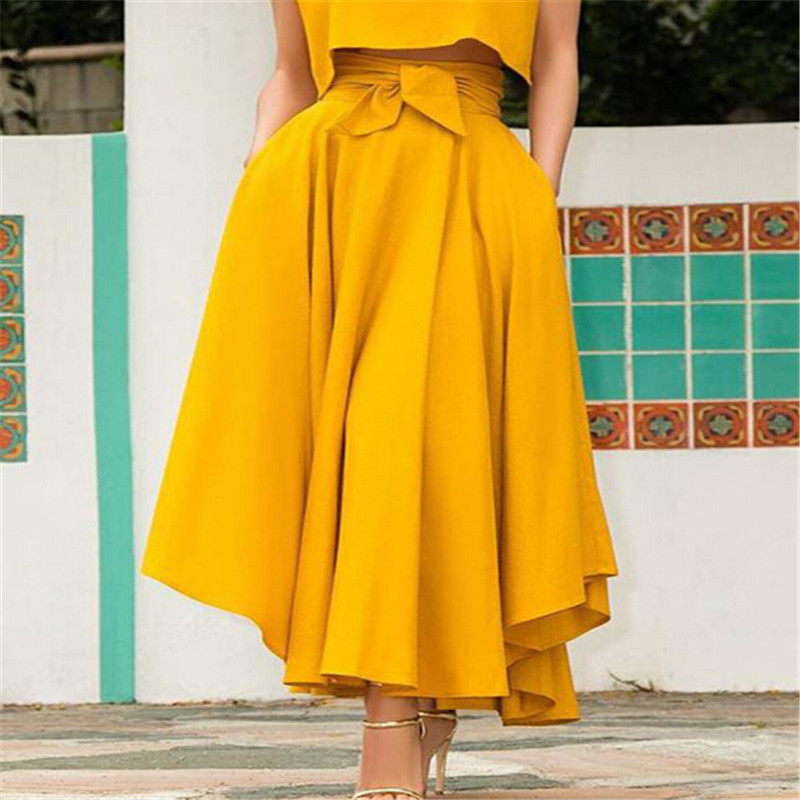 Fashion Women's Ladies Solid Bandage Pleated Long Skirts Co