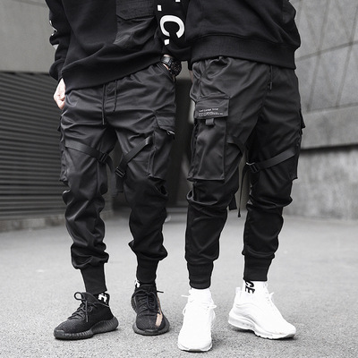 Hip Pop Cargo Pants Men Black Pocket Harem Joggers Harajuku