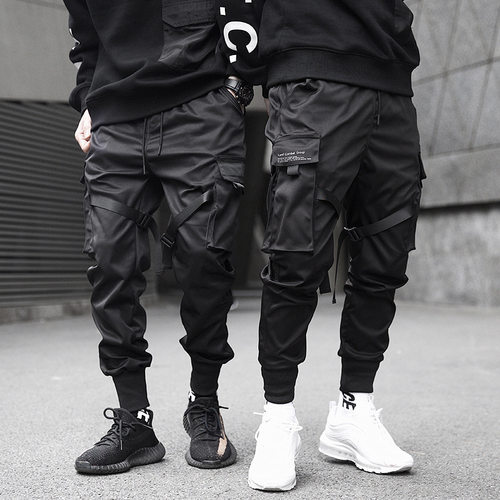 Hip Pop Cargo Pants Men Black Pocket Harem Joggers Harajuku