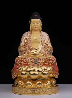 娑婆三圣佛像彩绘铜贴真金释迦地藏王观世音菩萨坐像客厅寺庙供奉