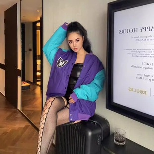 秋冬加厚2025新款欧美式橄榄球棒球服夹克宽松加大撞色夹棉外套