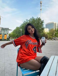 男女宽松加大HIPHOP橘色街舞嘻哈数字字母街头嘻哈短袖 棒球T恤TEE