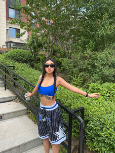 男女宽松欧美街头HIPHOP运动透气网面魔术队球迷训练裤篮球短裤