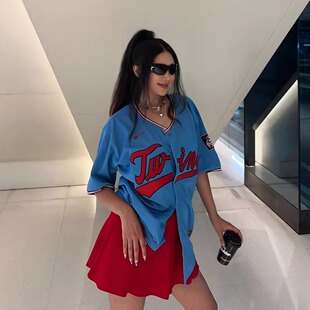 实拍宽松加大欧美式撞色男女HIPHOP运动OVERSIZE短袖棒球服外套