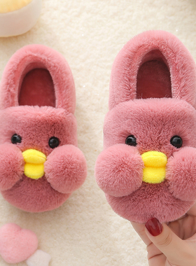 儿童新款棉拖鞋包跟可爱加绒加厚宝宝拖鞋冬季保暖卡通小童拖鞋潮