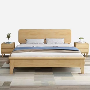 全实木床1.35m单人小户型1.8米现代简约双人床架原木出租屋房经济