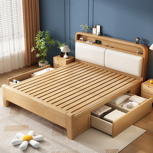 床政府补贴实木床现代简约床1.8米卧室双人床1.2米橡胶木1.5米床