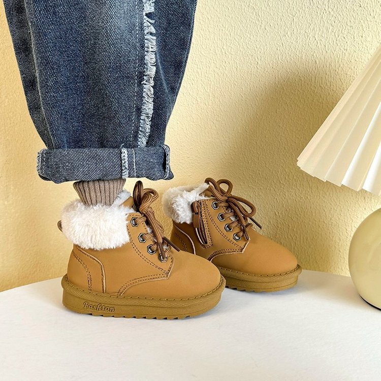儿童雪地靴2025冬季新款男童小黄靴加绒加厚羊羔毛女童保暖棉靴子