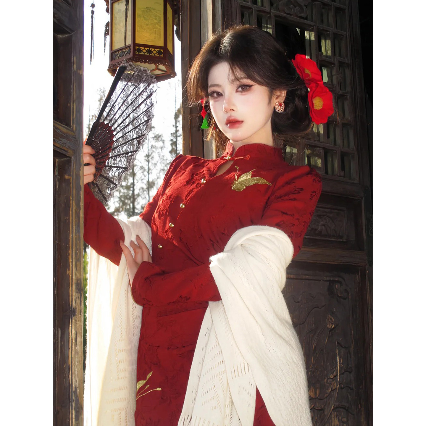 新娘结婚旗袍白色披肩婚礼婚纱披风礼服外套斗篷敬酒服遮手臂外搭