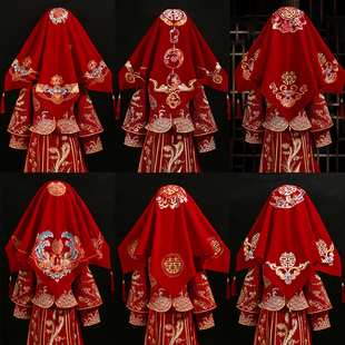 新娘红盖头复古结婚中式婚礼凤冠霞帔头纱秀禾服高级蒙头红色喜帕