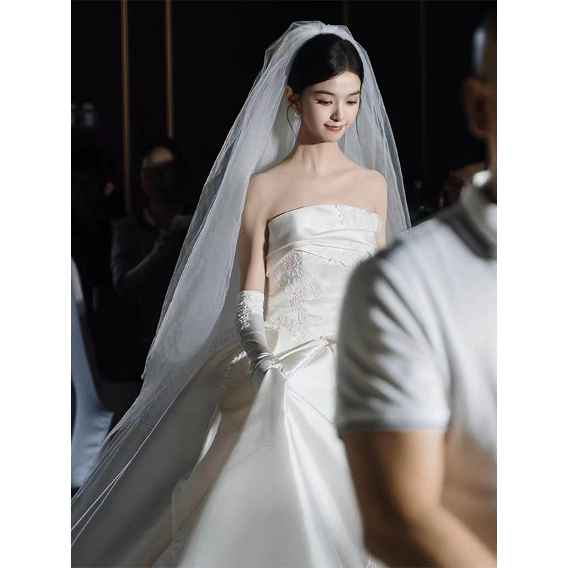 雪梦羊头纱白色超大轻奢素色头饰