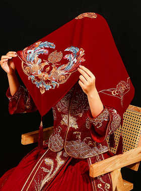 新娘红盖头2025新款结婚中式婚礼凤冠霞帔头纱头饰秀禾服高级红色