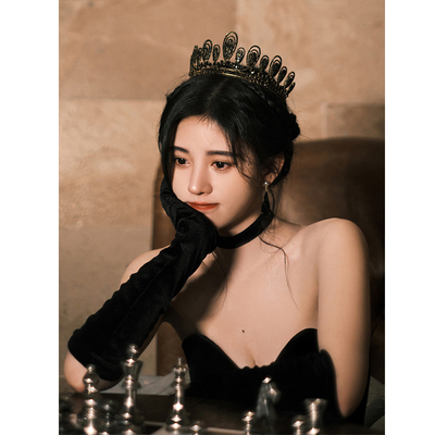 黑色丝绒长款手套赫本风礼服配饰