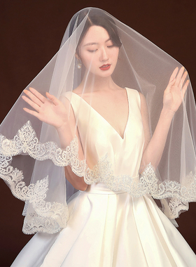 头纱2026新款新娘领证头饰超长软纱主婚纱拍照道具白色女结婚网红