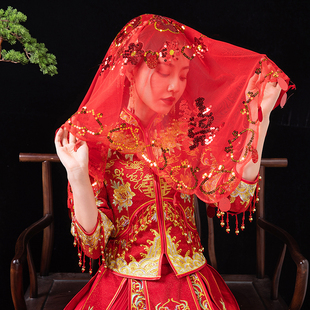 软头纱古风新娘红盖头结婚刺绣秀禾服古风喜帕中式婚礼汉服蒙头巾