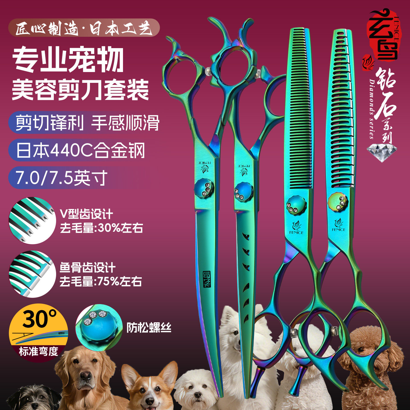 台湾玄鸟狗狗剪毛专用剪刀修毛大型宠物博美美容剪刀套装出口跨境