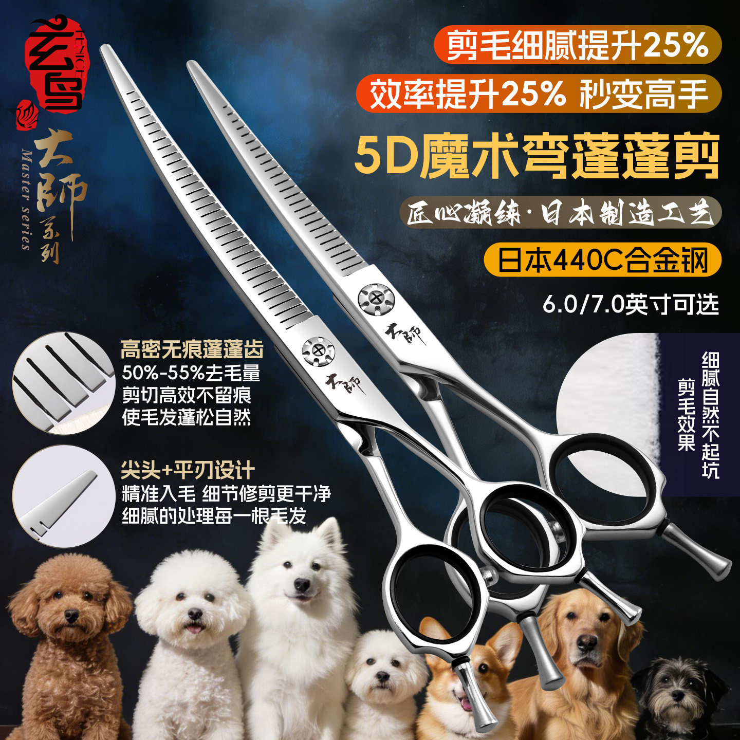 玄鸟弯魔术剪宠物美容师剪刀弯蓬蓬剪店用狗狗修毛剃毛自然精修剪