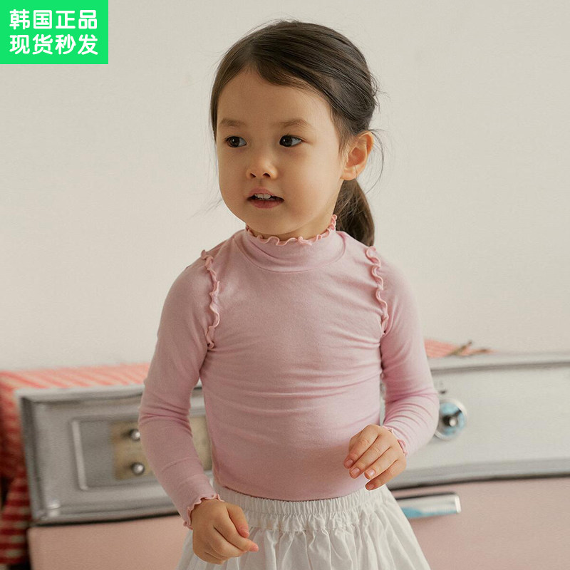 现货锦小和 amber韩国童装女童舒适打底衣天丝棉莫尔边软儿童上衣
