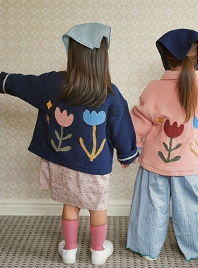 锦小和和 amber韩国童装女童外套薄款2025新款儿童秋开衫刺绣上衣