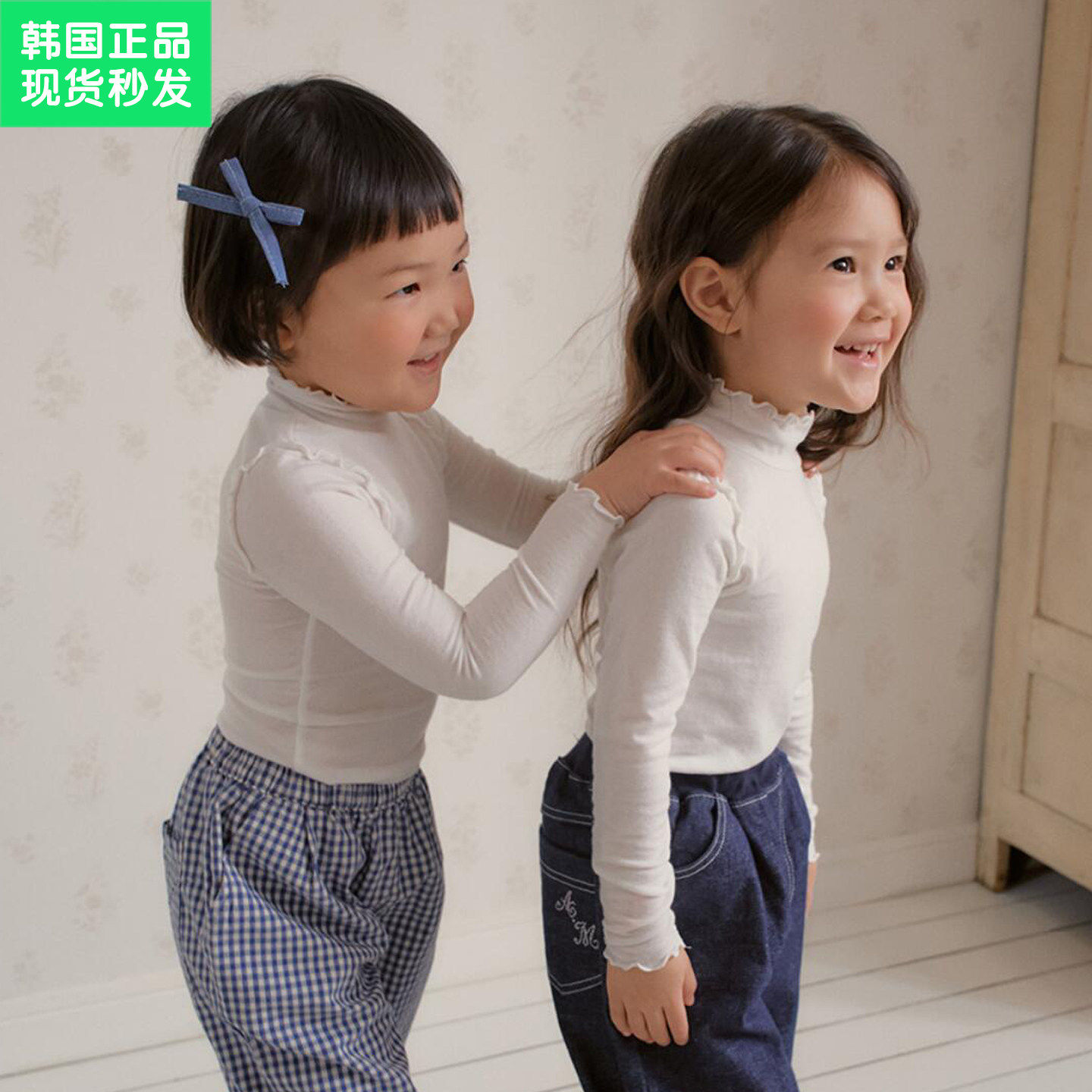 现货锦小和和amber韩国童装女童春秋打底衣天丝棉软糯弹力儿童t恤