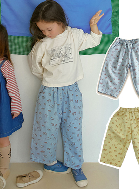 锦小和 amber韩国童装女童秋天裤子25新款儿童小猫咪幼儿园休闲裤