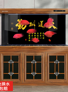 闽江大型超白鱼缸水族箱中式客厅家用落地免换水底滤龙鱼缸