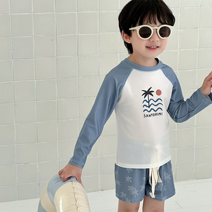 儿童速干游泳衣小男孩宝宝海边度假防晒泳装 男童分体泳衣新款 长袖