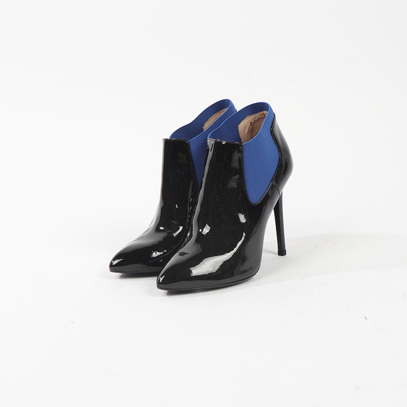 浪漫优雅细跟蓝织物拼接及踝靴