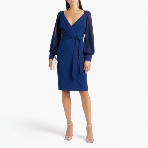 S-M穿 BADGLEY MISCHKA 优雅深蓝色V领连衣裙 899